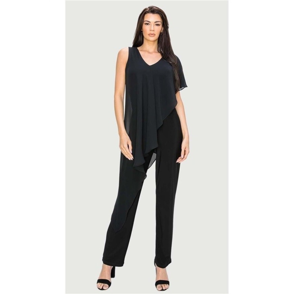 NWOTD Matty M Asymmetrical MEDIUM Chiffon Overlay Jumpsuit Black 131812